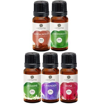 Aatiutik Aroma Oil Rose Lemon Grass Jasmine Lavender Sandalwood of 15ml Each for Aroma Diffuser Home Fragrance