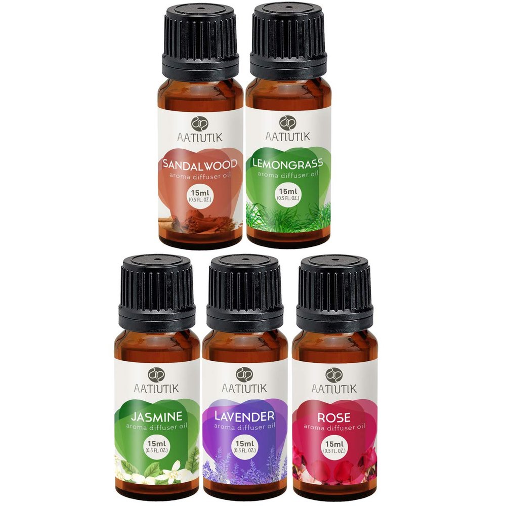 Aatiutik Aroma Oil Rose Lemon Grass Jasmine Lavender Sandalwood of 15ml Each for Aroma Diffuser Home Fragrance