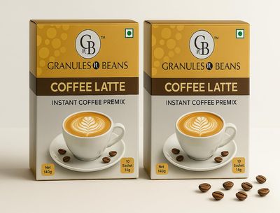 GnB GRANULES n BEANS Coffee Latte Instant Coffee Premix Box - (Pack Of 2) - 10 Sachets X 14Gram = 140Gram
