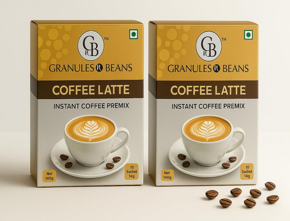 GnB GRANULES n BEANS Coffee Latte Instant Coffee Premix Box - (Pack Of 2) - 10 Sachets X 14Gram = 140Gram