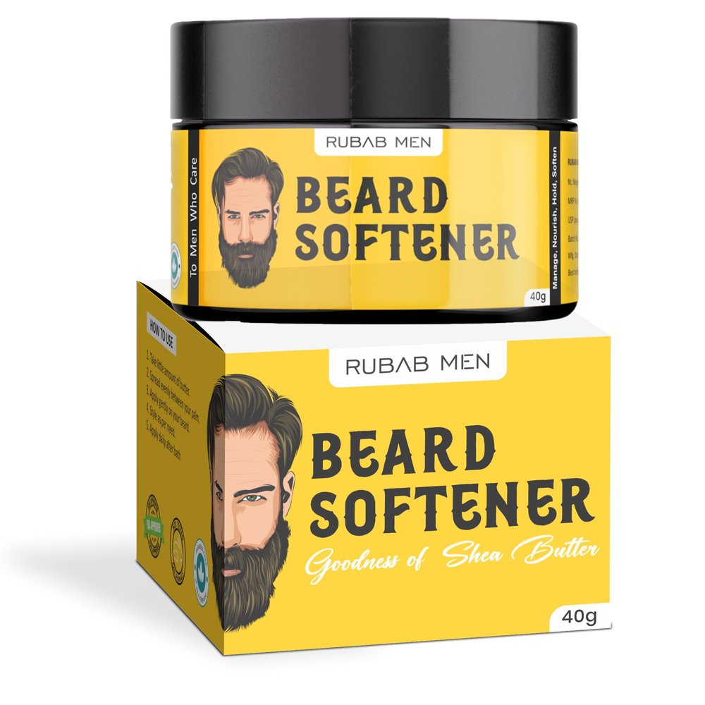 RUBAB MEN Beard Softener for Men, 40g| Beard Butter Balm Effective at Softening Hair Giving Smooth Texture, Non_Greasy Look & Nice Hold | Itch-Free Daily Use Beard Cream for Healthy Beard Growth