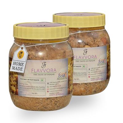 FLAVVORA Pure Desi Ghee Punjabi Dry Fruit Panjeeri | Healthy & Nutritious Homemade Panjeeri made with Jaggery (gur) 400 gm Pack of 2 (Total 800 gm)