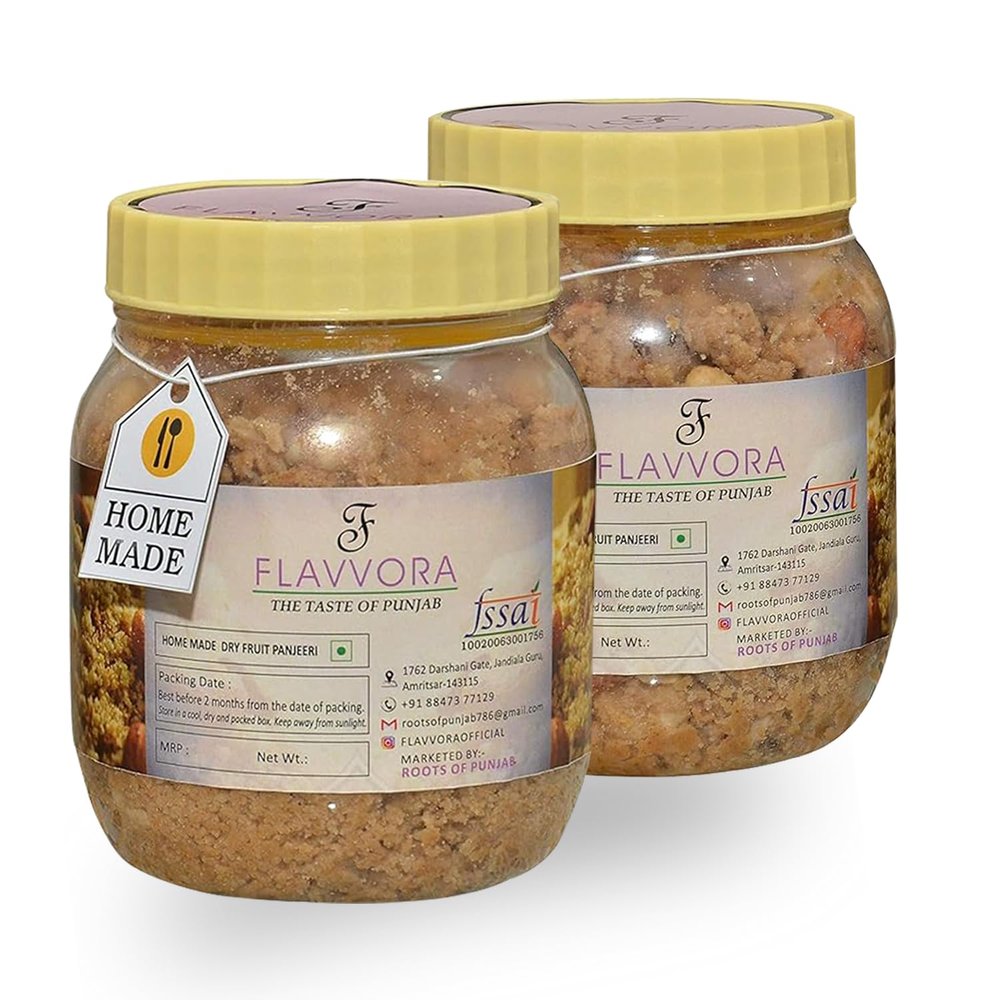 FLAVVORA Pure Desi Ghee Punjabi Dry Fruit Panjeeri | Healthy & Nutritious Homemade Panjeeri made with Jaggery (gur) 400 gm Pack of 2 (Total 800 gm)