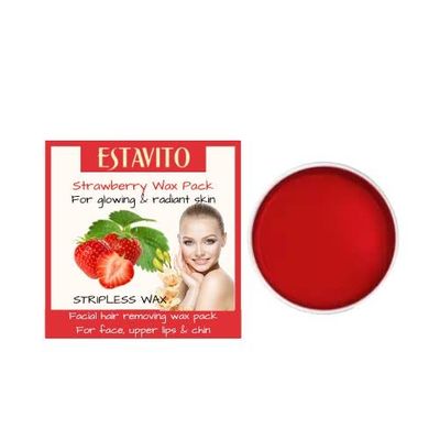 ESTAVITO Strawberry Wax Pack 80 gms | KATORI WAX | FACIAL HAIR REMOVING WAX PACK | For Face,upper lips and chin | Get free Spatula |