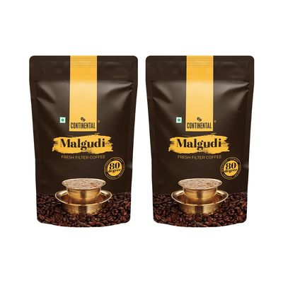 Continental Malgudi Filter Coffee 500gm Pouch (PACK OF 2) | (80% Coffee - 20% Chicory) | Traditional South Indian Filter Coffee Powder | Freshly Roasted Ground Coffee | 500gm*2-1kg