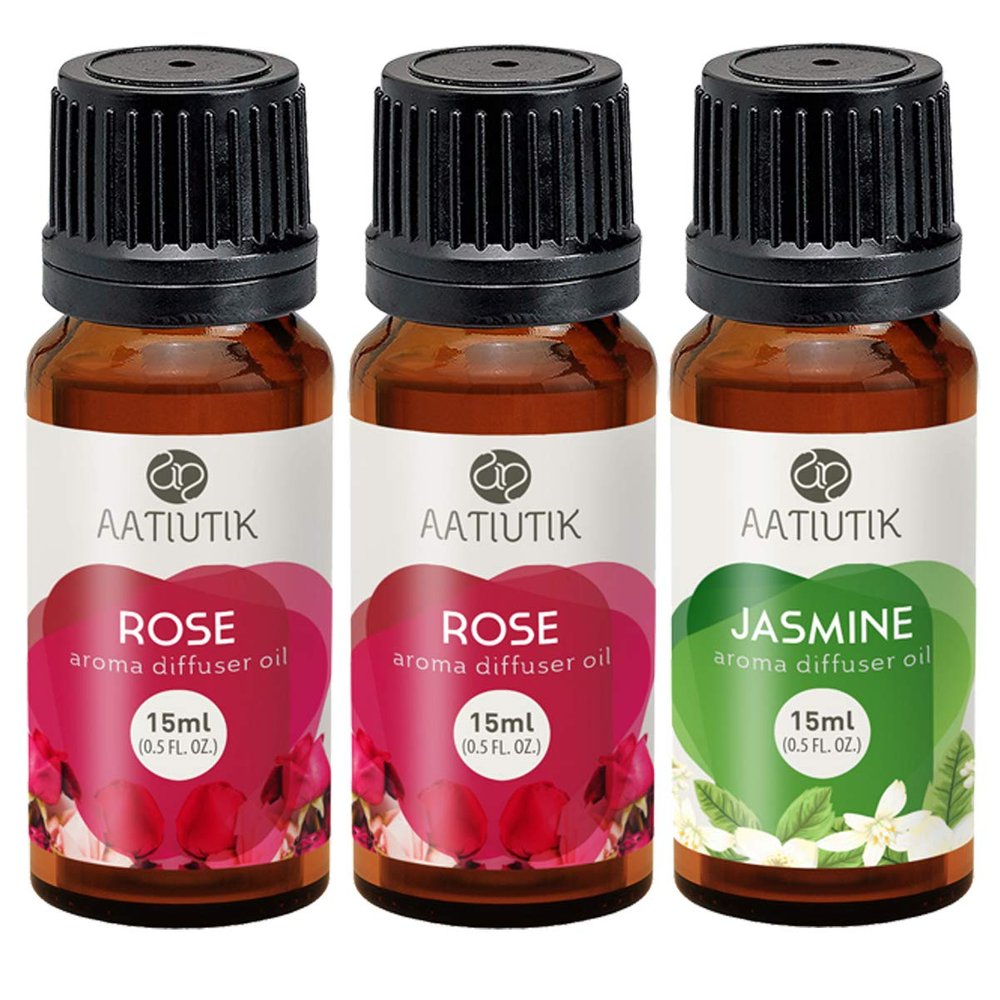 Aatiutik Essential anti bacterial Aroma Oil Diffuser for Home Electric and Tlight Diffuser | Home fragrance | Rose and Jasmine for Home Office Spa Hotel - set of 3, 15 ML Each