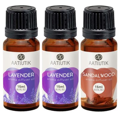 Aatiutik Essential anti bacterial Aroma Oil Diffuser for Home Electric and Tlight Diffuser | Home fragrance | Lavender and Sandalwood for Home Office Spa Hotel - set of 3, 15 ML Each