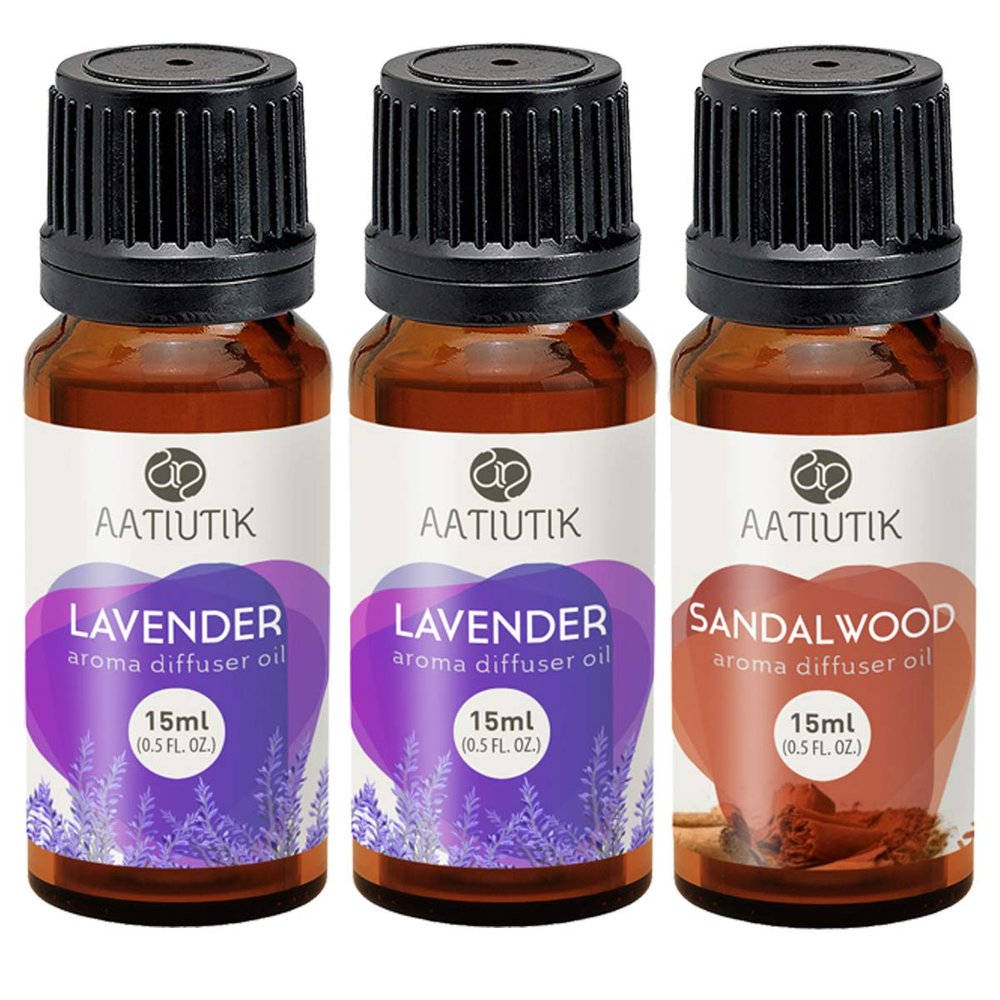 Aatiutik Essential anti bacterial Aroma Oil Diffuser for Home Electric and Tlight Diffuser | Home fragrance | Lavender and Sandalwood for Home Office Spa Hotel - set of 3, 15 ML Each