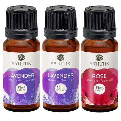Aatiutik Essential anti bacterial Aroma Oil Diffuser for Home Electric and Tlight Diffuser | Home fragrance | Lavender and Rose for Home Office Spa Hotel - set of 3, 15 ML Each