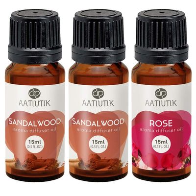 Aatiutik Essential anti Bacterial Aroma Oil Diffuser for Home Electric and Tlight Diffuser | Home fragrance | Sandalwood & Rose Aroma Oil Diffuser for Home Office Spa Hotel - set of 3, 15 ML Each