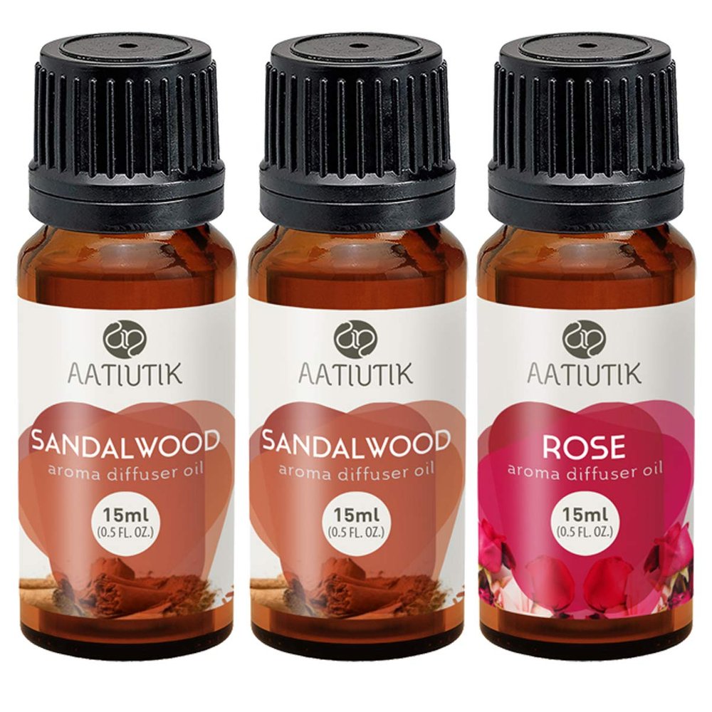 Aatiutik Essential anti Bacterial Aroma Oil Diffuser for Home Electric and Tlight Diffuser | Home fragrance | Sandalwood & Rose Aroma Oil Diffuser for Home Office Spa Hotel - set of 3, 15 ML Each