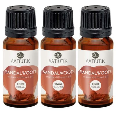 Aatiutik Essential anti Bacterial Aroma Oil Diffuser for Home Electric and Tlight Diffuser | Home fragrance | Sandalwood Aroma Diffuser Oil for Home Office Spa Hotel - set of 3, 15 ML Each