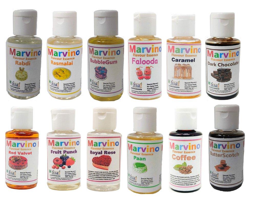 MASTER ROYAL BACKNCOOK TOOLS Marvino Perfect Flavour Essence Extracts for Flavouring Cakes Sweets Chocolate ice-Creams Shakes - Set of 12