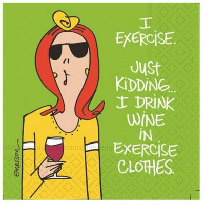 Design Design 624-09791 Drink Wine in Exercise Clothes Beverage Napkin, Multicolor