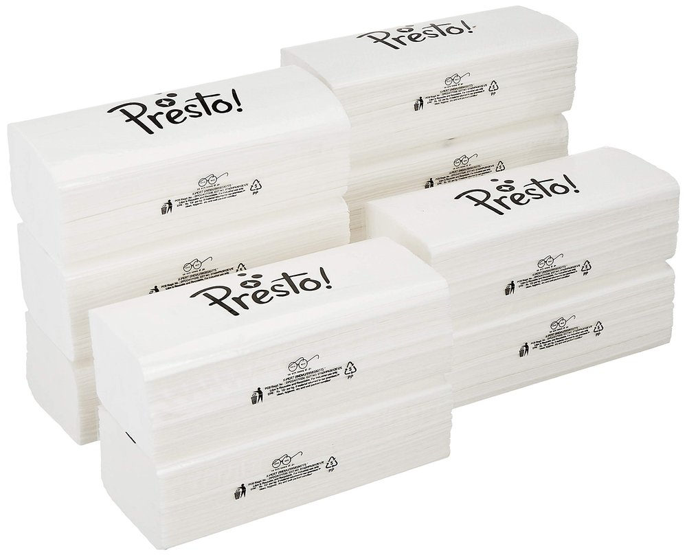 Amazon Brand - Presto! 1 Ply M Fold Tissue Paper | 1500 Pulls | 150 Pulls X 10 Packs | 100% Natural Virgin Cellulose Fiber | Soft And Highly Absorbent
