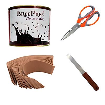 BREEPREE Full Body Hair Removal Waxing Kit Combo- Chocolate Wax (600 g) Tin Can + Non-Woven Brown Waxing Strips (30) + Wax Applicator Knife and Multipurpose Kitchen Household and Garden Scissor