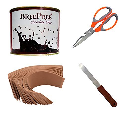 BREEPREE Full Body Hair Removal Waxing Kit Combo- Chocolate Wax (600 g) Tin Can + Non-Woven Brown Waxing Strips (30) + Wax Applicator Knife and Multipurpose Kitchen Household and Garden Scissor