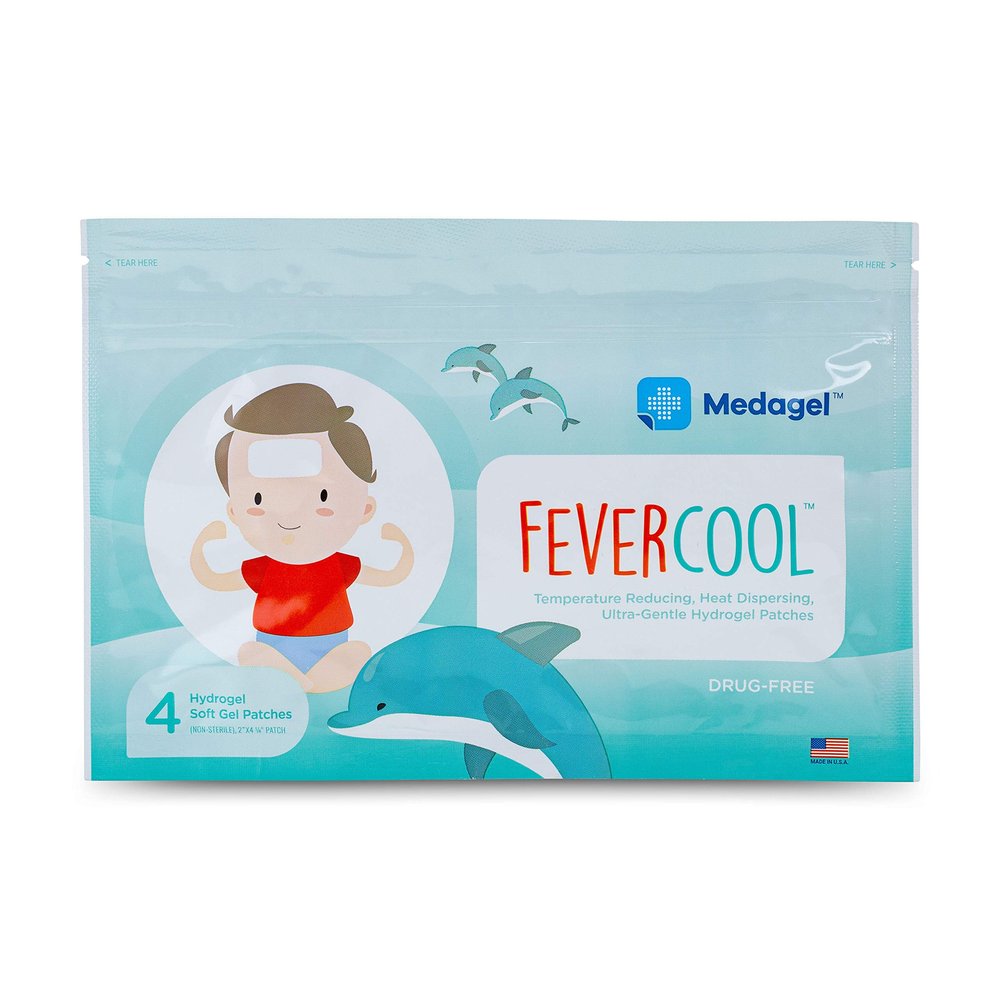 Medagel FeverCool Patches - Cooling Patches for Fever and Headache Relief/Safe to Use with Fever Reducing Medicines/Mess-Free Relief for Kids 2+ and Adults - 1 Pack (4 Patches)