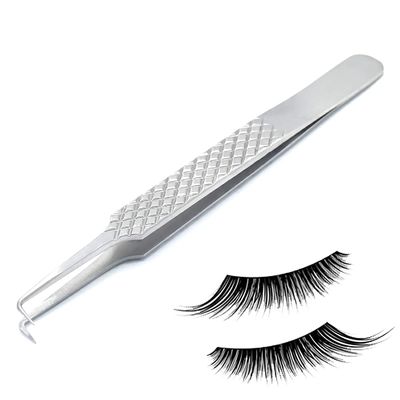 G.S Fine Tip Tweezers Stainless Steel Pro Eyelash Extension Hair Remover Tweezer L-Shape Tip With Non Slip Handle ELT-05