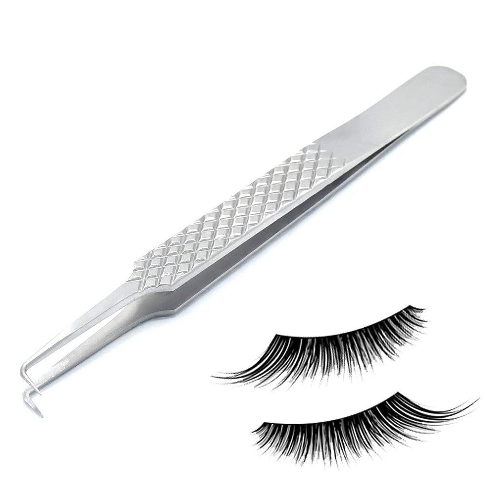 G.S Fine Tip Tweezers Stainless Steel Pro Eyelash Extension Hair Remover Tweezer L-Shape Tip With Non Slip Handle ELT-05