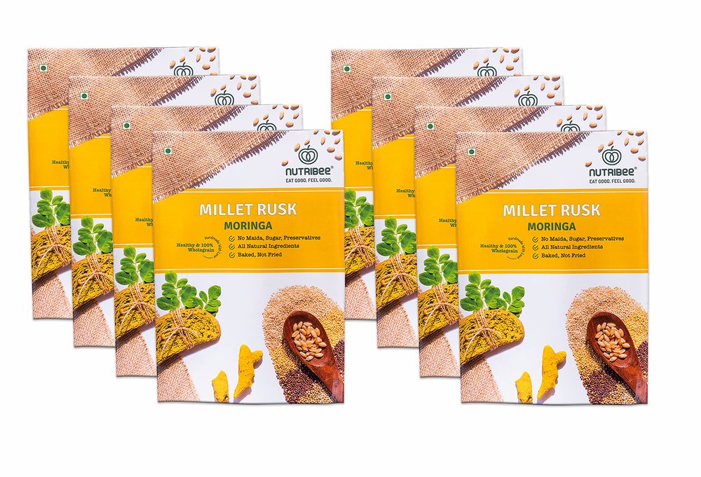 Nutribee 100% Multigrain Millet Rusk - Moringa Leaf | Refined Sugar-Free | Healthy Diet Toast | Immunity Boosting | No Maida and Sugar | No Preservatives | 1.6kg