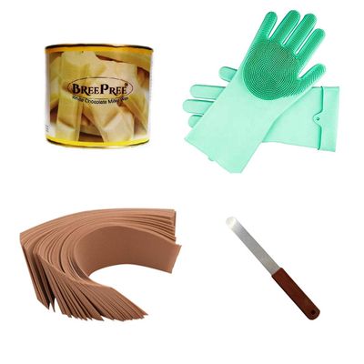 BREEPREE Hair Removal Waxing Kit Combo- Chocolate Wax(600 g) +Non-Woven Brown Waxing Strips (30) + Wax Applicator Knife and Multi-Use Silicon Scrubber Gloves (Multi-color, 1 pair) (White Chocolate)