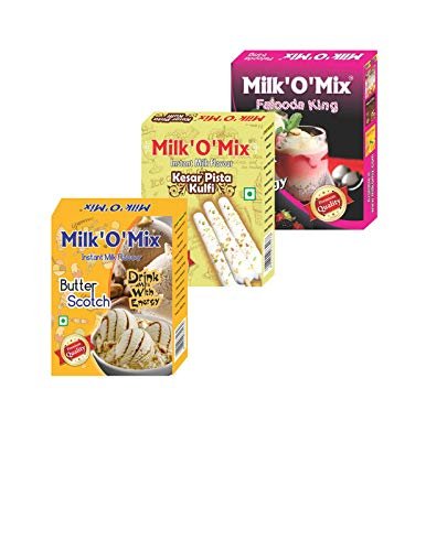 Milkomix Milk'O'Mix Butter Scotch,Keasr Pista Kulfi,Falooda King Instant Milk Flavour Drink Milk With Energy Box-150 G Each(Pack Of 3)