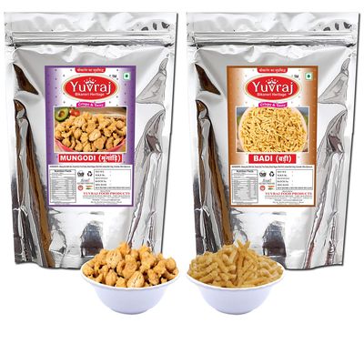 Yuvraj Food Product Rajjasthani mangodi & Moong Badi spical Marwari Mungodi Sabzi Bikaneri Hand made (HIng wadian) Combo pack 2 (400 gm x 2) with Free kasuri methi pack