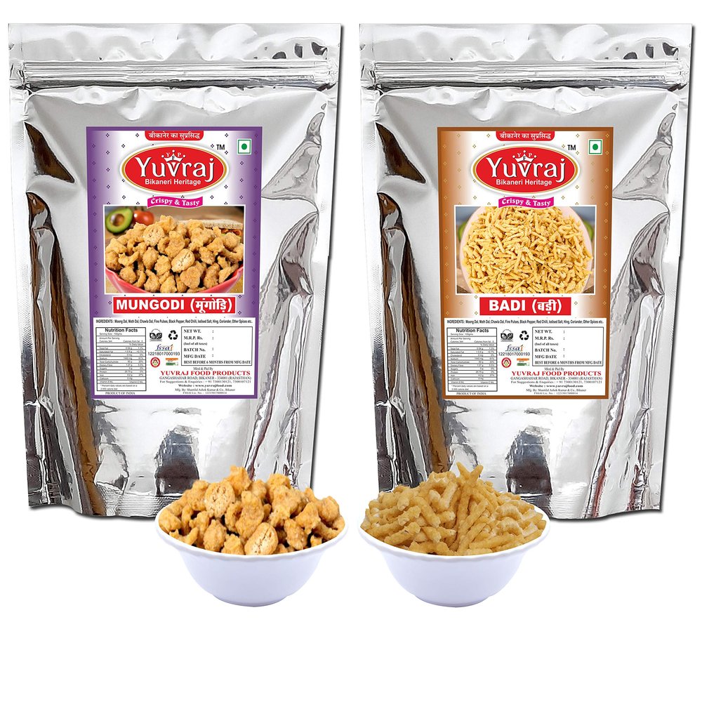 Yuvraj Food Product Rajjasthani mangodi & Moong Badi spical Marwari Mungodi Sabzi Bikaneri Hand made (HIng wadian) Combo pack 2 (400 gm x 2) with Free kasuri methi pack