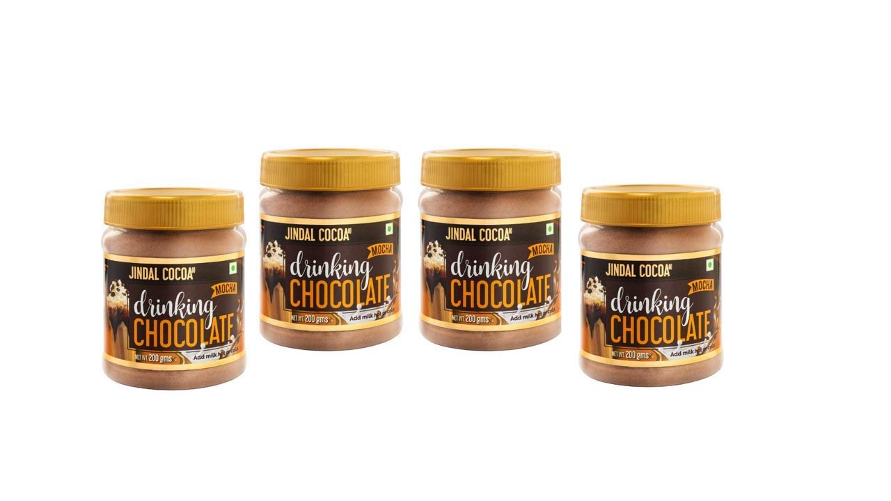 Jindal Cocoa Drinking Chocolate Mocha Powder - 800g (Pack of 4 - 200g) | Goes well with Hot or Cold Chocolate Drink | No Artificial Colours | No Artificial Preservatives | No Trans-Fat | 100% Vegetarian