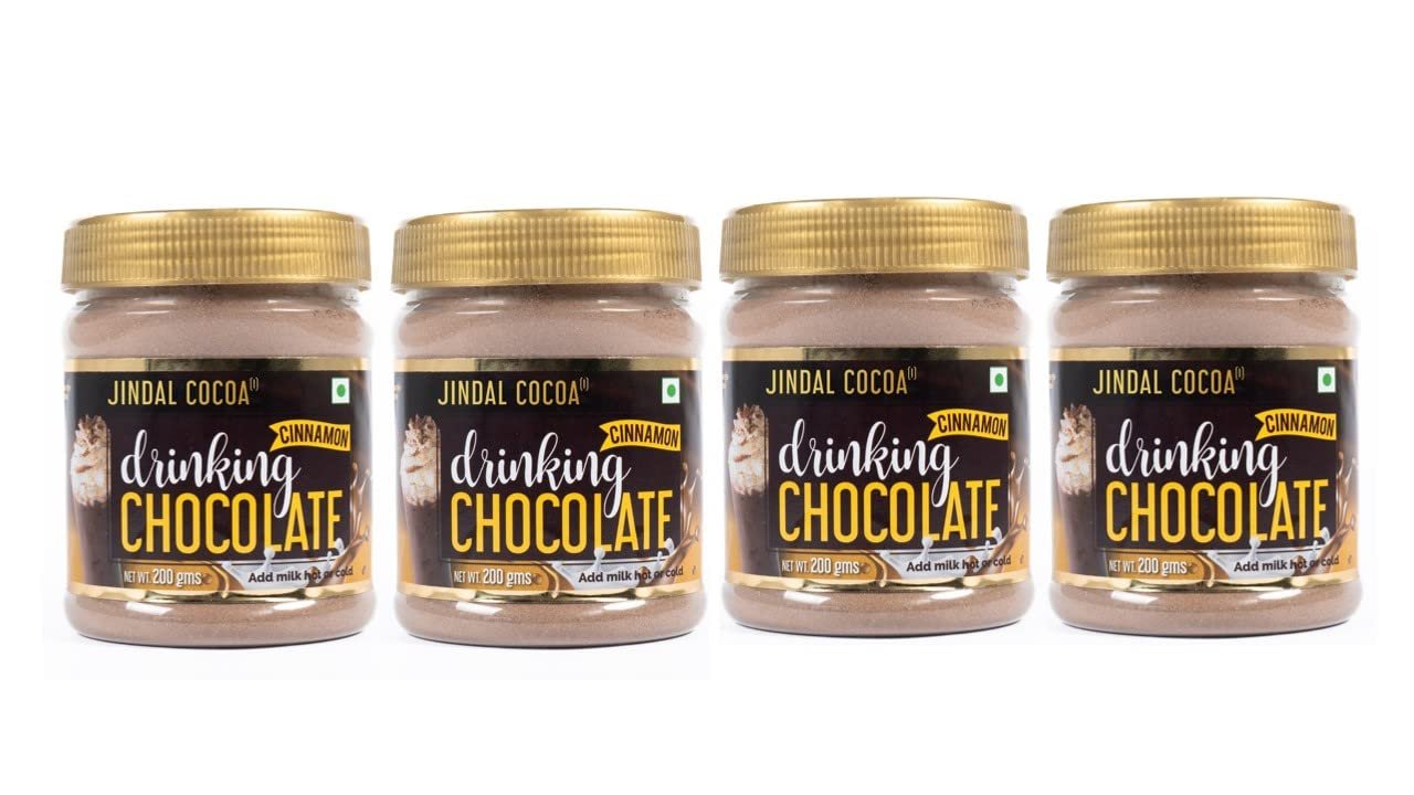 Jindal Cocoa Drinking Chocolate Cinnamon Powder - 200g | Goes well with Hot or Cold Chocolate Drink | No Artificial Colours | No Artificial Preservatives | No Trans-Fat | 100% Vegetarian (800g)