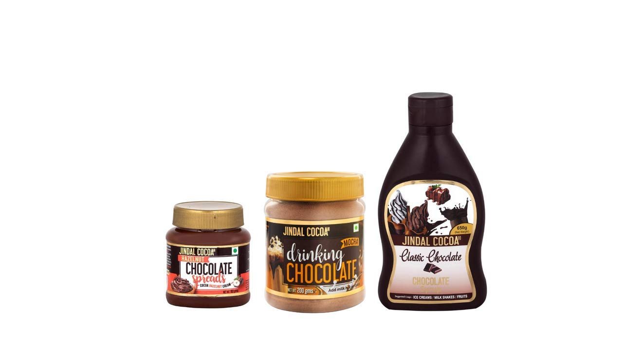 Jindal Cocoa Trio Combo | Hazelnut Spread 160g + Drinking Chocolate Mocha 200g & Chocolate Syrup 650g Topping On Shakes & Icecreams | No Trans-fat & Colors