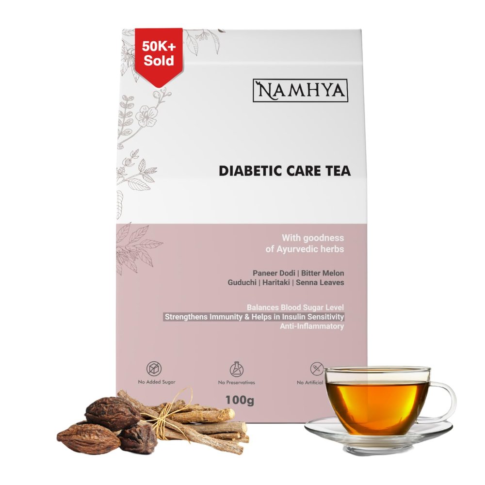 NAMHYA Diabetic Care Tea (Loose 100 Grams, 100 Cups) with Paneer Dodi, Bitter Melon, Guduchi & Ayurvedic Herbs for Blood Sugar Balance & Immunity Support