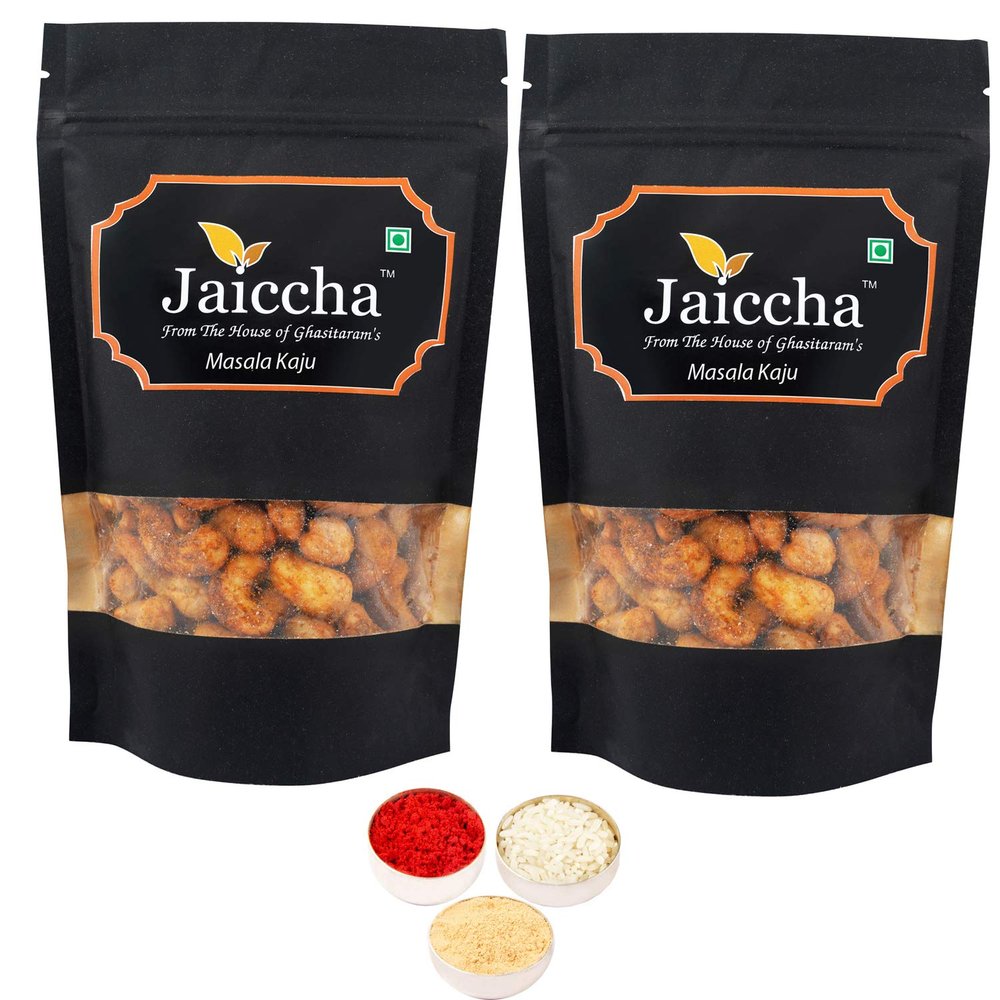 Jaiccha Ghasitaram Bhaidooj Gifts - Special Masala Kaju 400 GMS in Black Paper Pouch