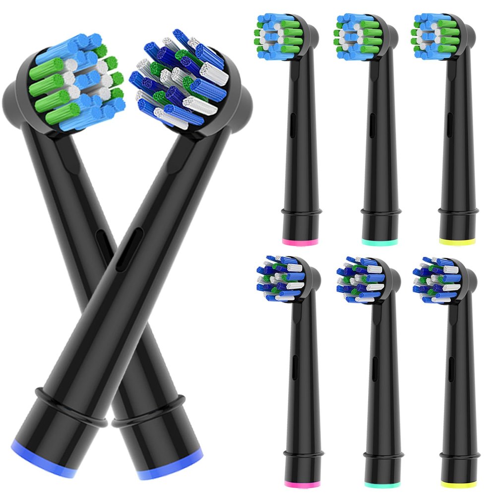 8pcs Cross Angle Brush Heads Compatible with Oral B Electric Toothbrush. 4er White and 4er Black. Compatible with Cross Action Pro 1000 and Other Oral B Electric Toothbrush.