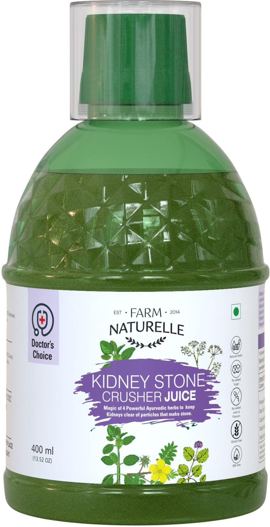 Farm Naturelle 100% Herbal & Pure Healthy Kidney Stone Cleaner Juice 400Ml + Free 55 Gm Cinnamon Infused Forest Honey