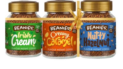 Beanies The Flavour Co Flavoured Instant Coffee, Mini Stash Box, Irish Cream, Creamy Caramel, Nutty Hazelnut, Pack of 3