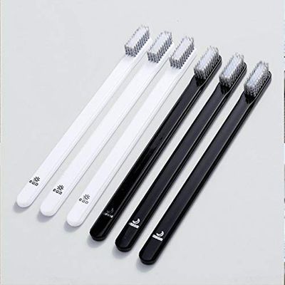 3NH Black and White Couple Toothbrush Soft Slim Tip Toothbrush Charcoal Bristle for Adults eco Friendly Bamboo Tooth Brush : 1pc Random