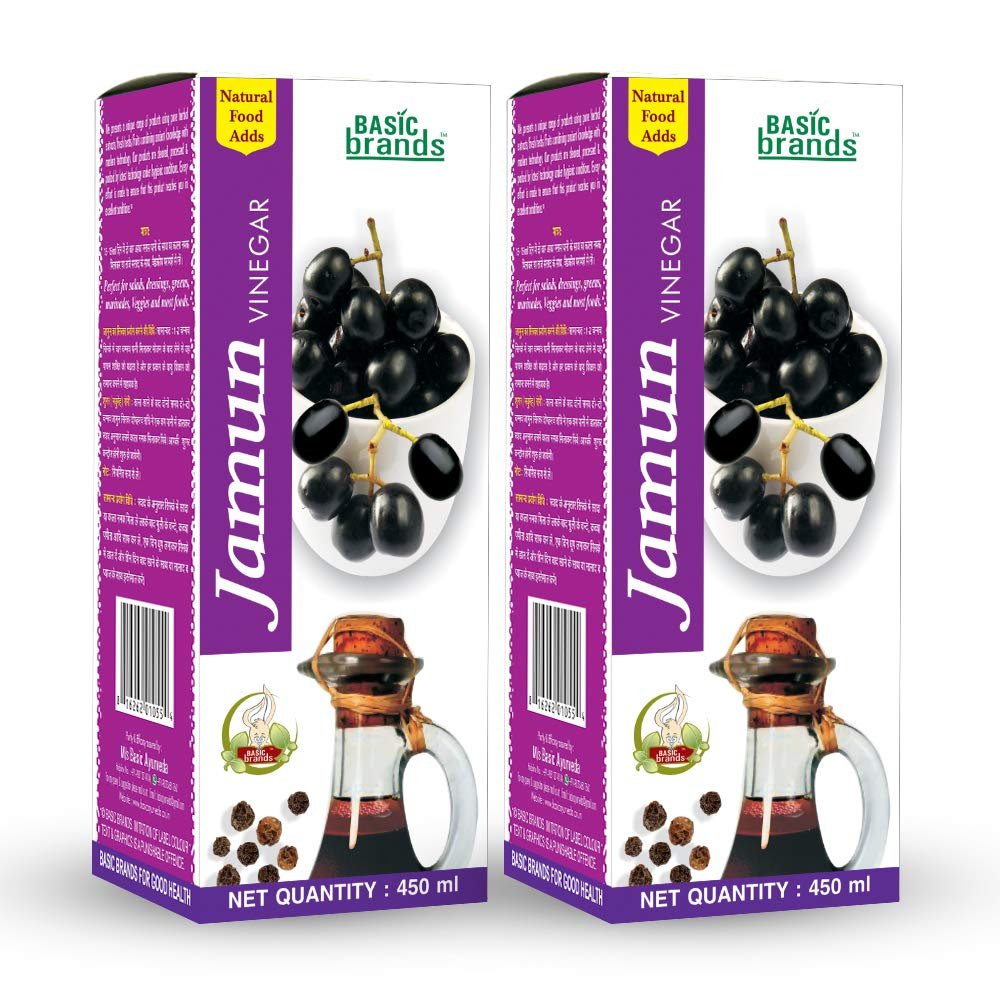 Basic Ayurveda Jamun Vinegar Organic With Mother| Indian Blackberry | Control Blood Sugar | It May Help Urine Infection | Improve Appetite (Jamun Vinegar 450ml (Pack of 2))