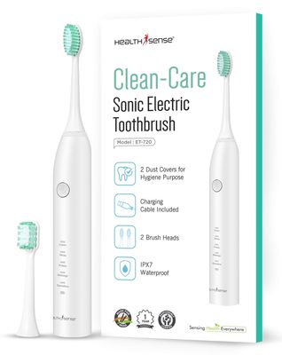 HealthSense Clean-Care ET 720 Rechargeable Sonic Electric Toothbrush with Extra Head & Dust Cover | IPX7 Waterproof & 5 Dynamic Cleaning Modes | One Year Warranty (White)