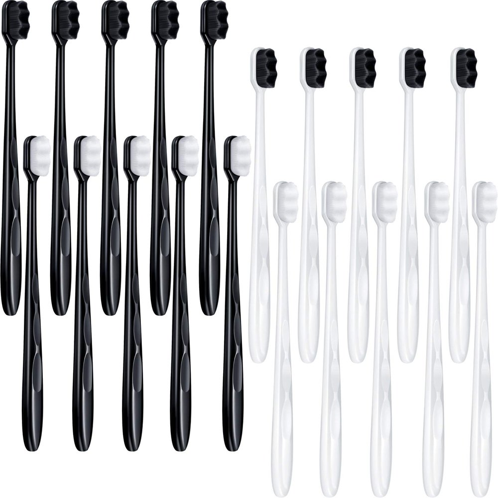 20 Pieces Extra Soft Toothbrush Micro Nano Toothbrushes 20,000 Soft Bamboo Charcoal Bristles Toothbrush Soft Bristle for Fragile Teeth Oral Gum Recession, Black and White