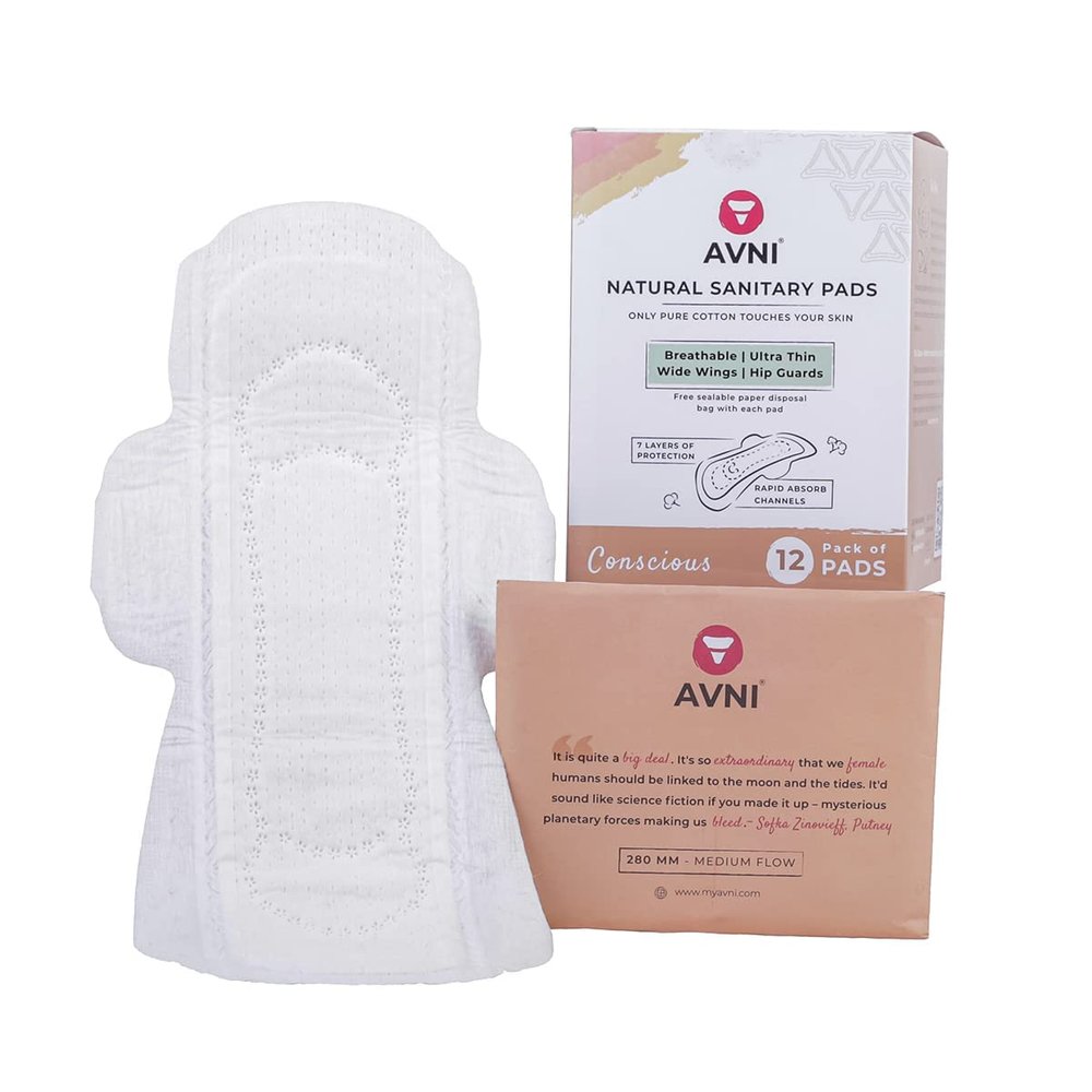 Avni Natural Cotton Sanitary Pads (L, Pack of 12) + Paper Disposal Bags (medium to heavy flow)