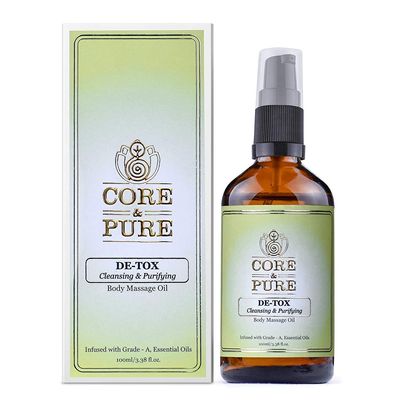 CORE & PURE De-Tox Body Massage Oil- Helps in Toxins Removal |Natural Essential Oils Infused, Ayurvedic|- 100ml