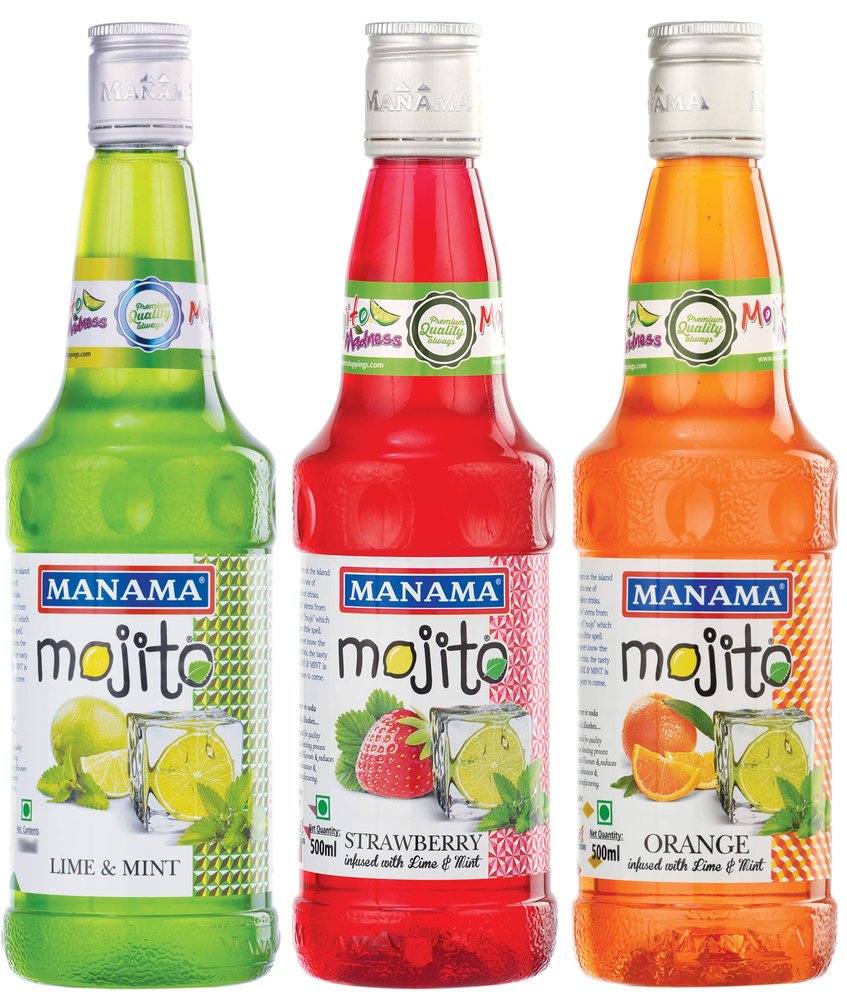 Manama Lime And Mint Mojito, Strawberry Mojito And Orange Mojito Syrup, 500Ml Each, Pack Of 3
