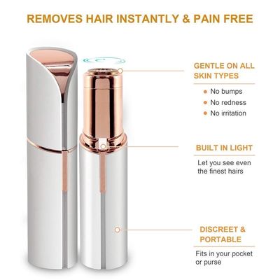 Shop Stoppers | Women's Electric Painless Portable and Safe Battery Operated Facial And Body Hair Remover for Upper Lips, Eyebrow, Chin | Women Hair Trimmer with LED | White