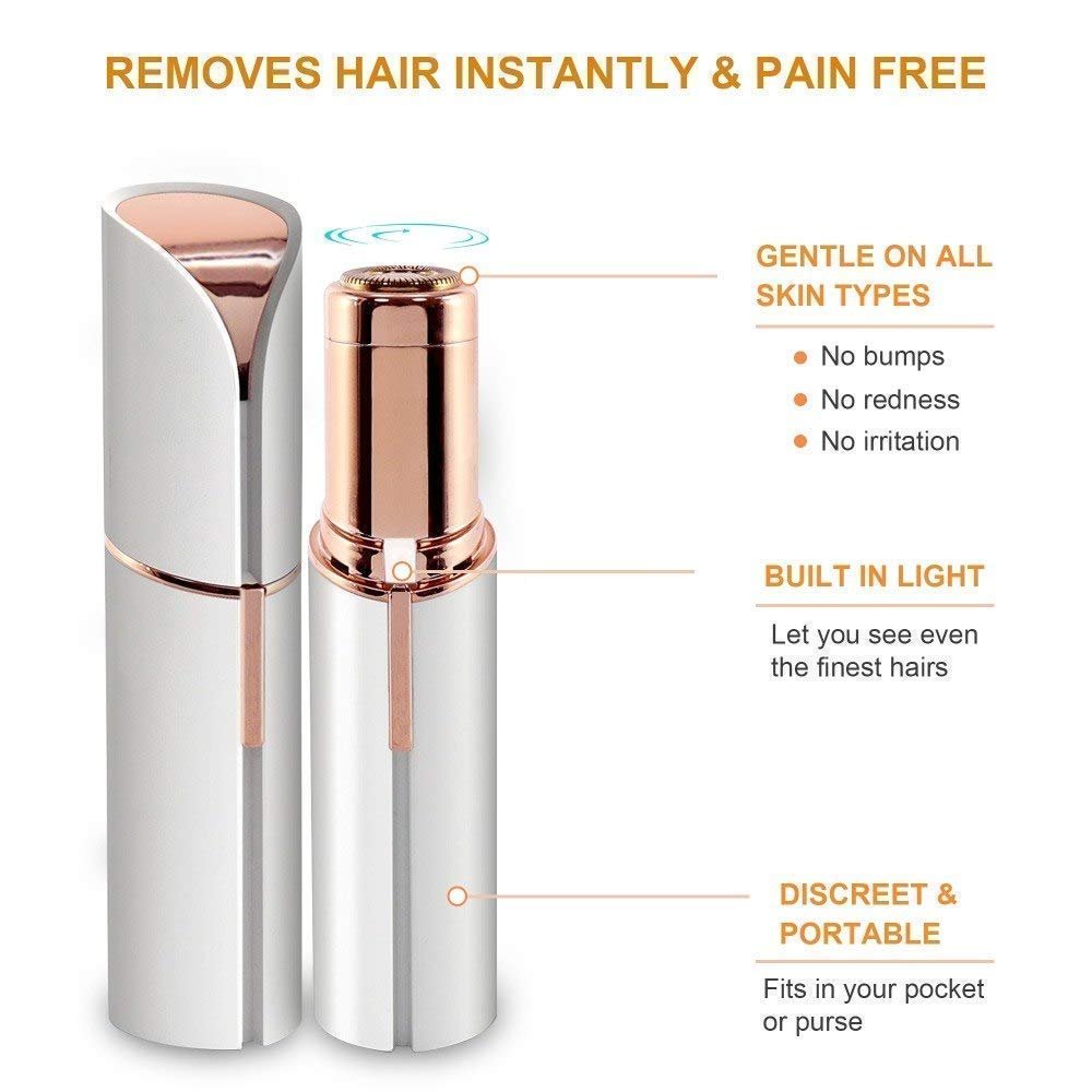 Shop Stoppers | Women's Electric Painless Portable and Safe Battery Operated Facial And Body Hair Remover for Upper Lips, Eyebrow, Chin | Women Hair Trimmer with LED | White