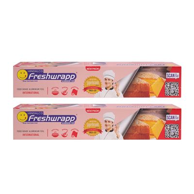 Freshwrapp Aluminium Foil For Wrapping, Freezing, Storing, Packaging Food (18 Microns) - 75 Square Feet International Pack(Pack Of 2)