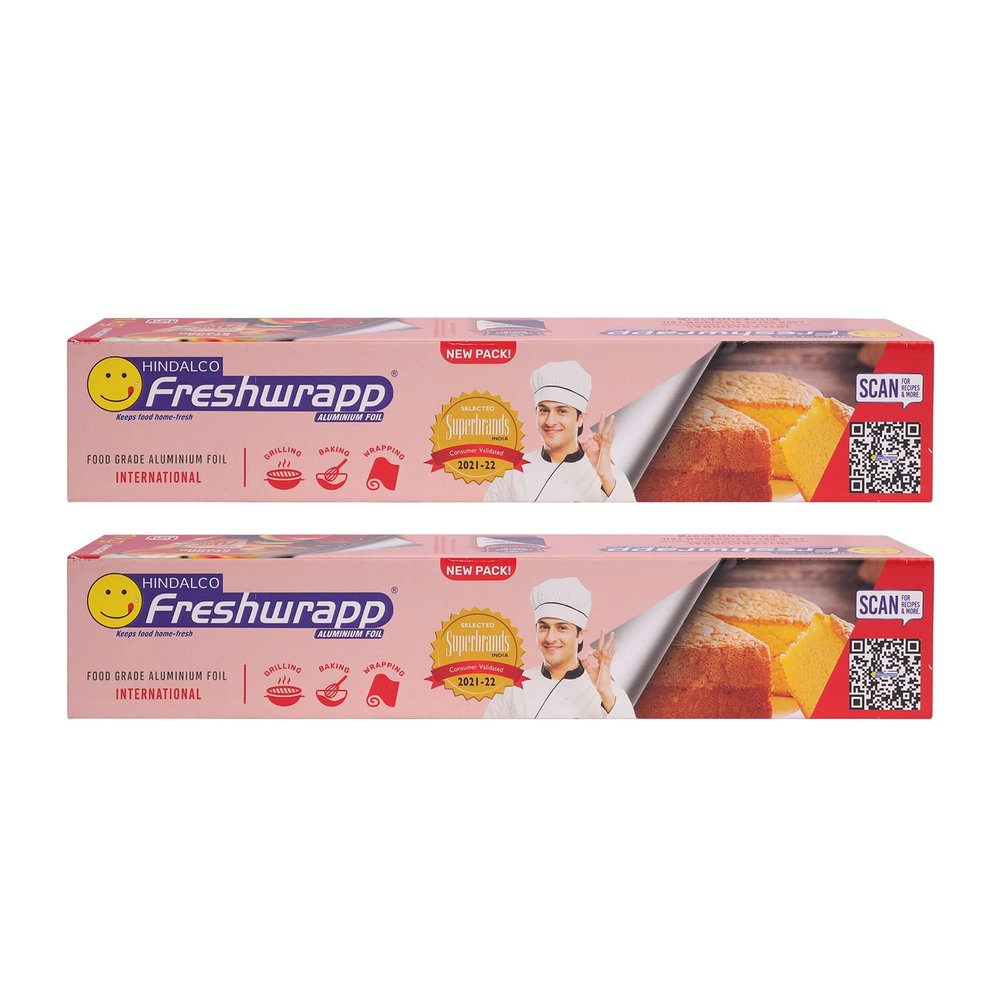 Freshwrapp Aluminium Foil For Wrapping, Freezing, Storing, Packaging Food (18 Microns) - 75 Square Feet International Pack(Pack Of 2)