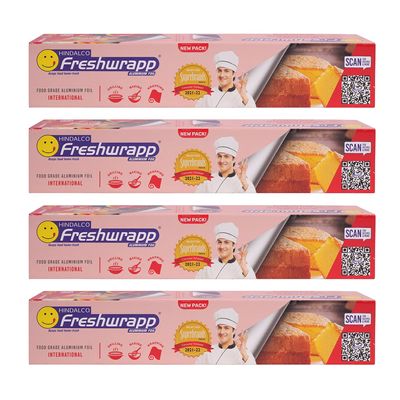 Freshwrapp Aluminium Foil For Wrapping, Freezing, Storing, Packaging Food (18 Microns) - 75 Square Feet International Pack(Pack Of 4)