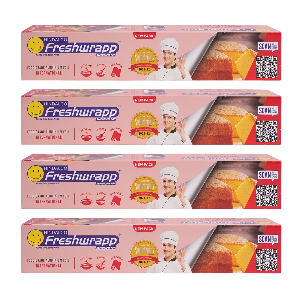 Freshwrapp Aluminium Foil For Wrapping, Freezing, Storing, Packaging Food (18 Microns) - 75 Square Feet International Pack(Pack Of 4)